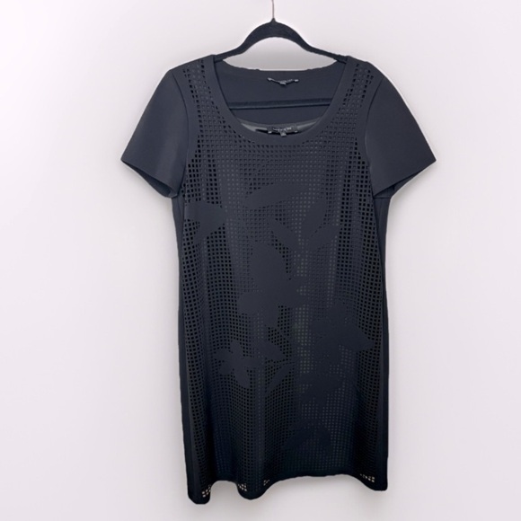 Women’s Lafayette 148 Black Dress With Floral Overlay, Size Medium - Picture 3 of 13